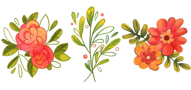 Vector conjunto de flores de acuarela