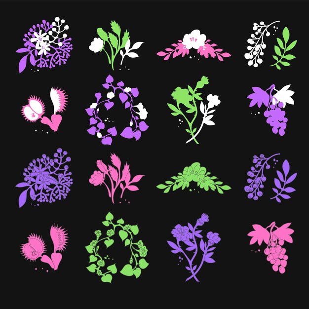 Conjunto con flores aisladas coloridas y en blanco y negro Mensajeros telefónicos diseño de redes sociales