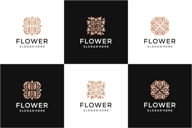 Conjunto de flores de belleza abstracta en el diseño de inspiración de logotipo de color oro de lujo