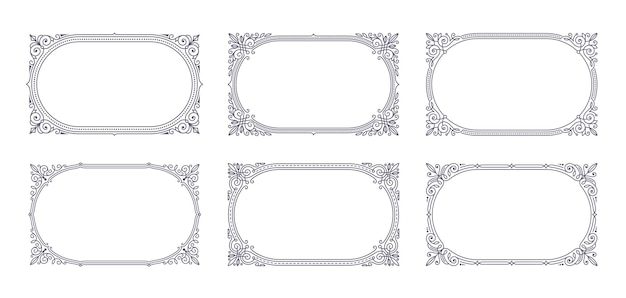 Conjunto de flores caligráficas elegantes marcos ornamentales Ilustración vectorial Elementos para el logotipo