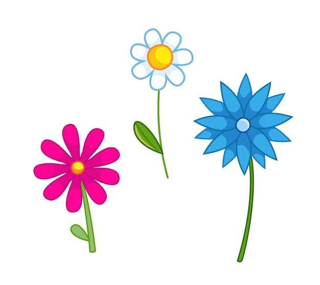 Vector conjunto de flores de colores blanco rosa ilustración vectorial en estilo de dibujos animados clipart divertido aislado