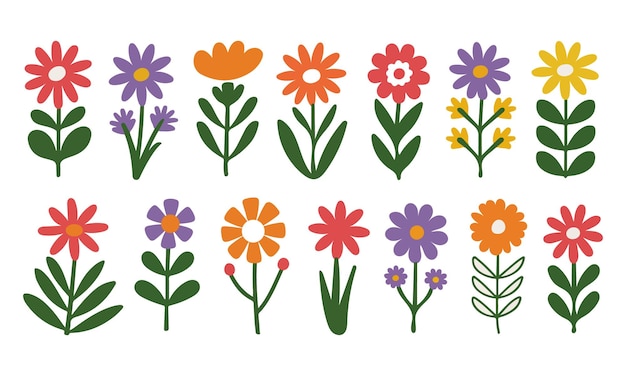 conjunto de flores coloridas dibujadas a mano Ilustración vectorial