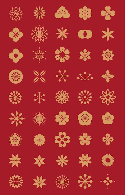 Conjunto de flores decorativas tradicionales chinas símbolo chino para el año nuevo chino u otro festival