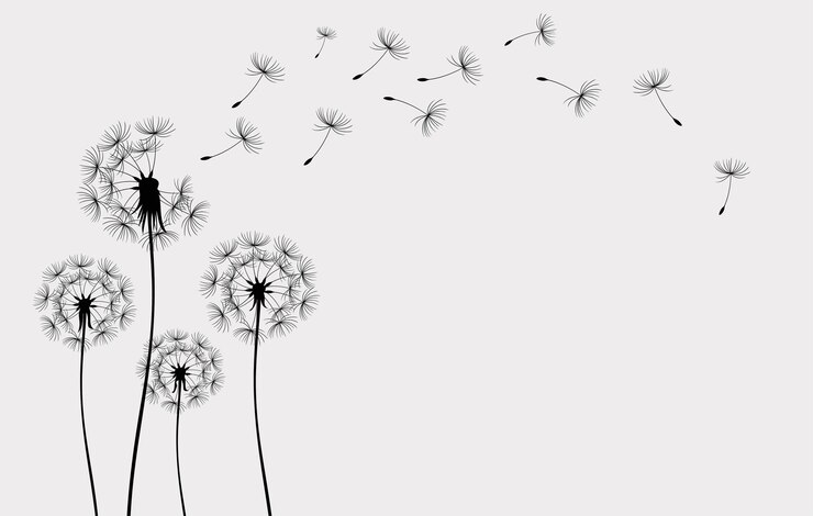 Vector conjunto de flores de diente de león dibujadas a mano ilustración conceptual de libertad y serenidad