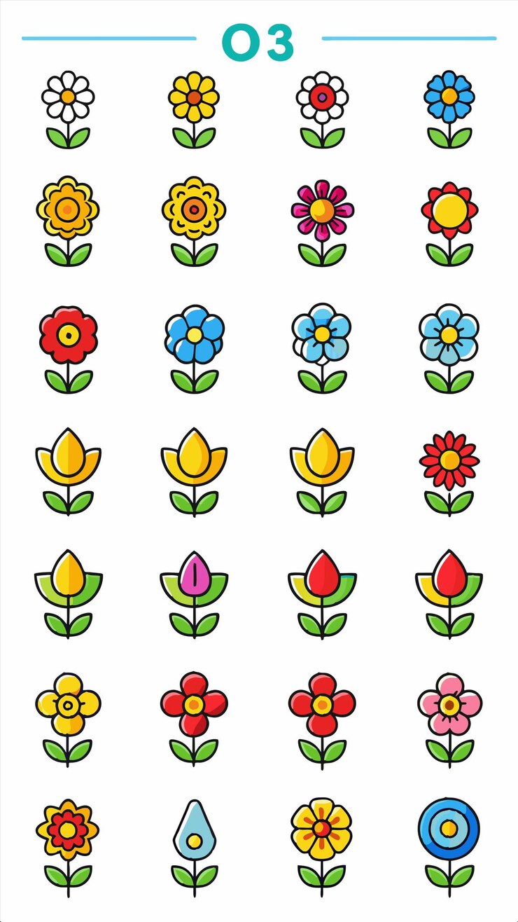 Vector un conjunto de flores de diferentes colores y formas