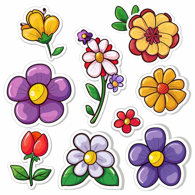Vector un conjunto de flores de diferentes colores y formas