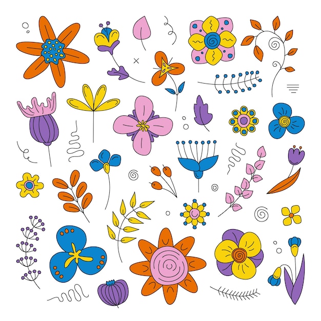 Conjunto de flores Elementos vectoriales coloridos florales y plantas