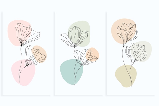  Conjunto de flores de estilo de arte lineal de dibujo de una sola línea