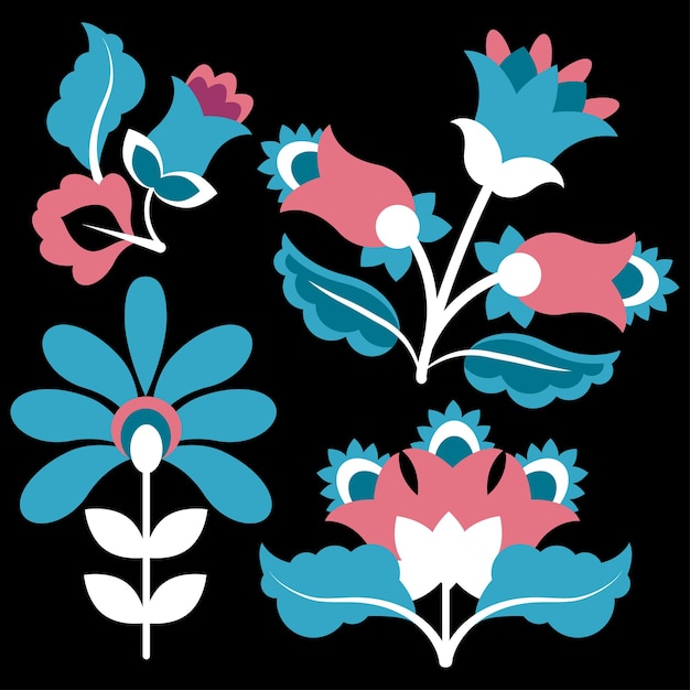 Conjunto de flores étnicas mexicanas para el bordado