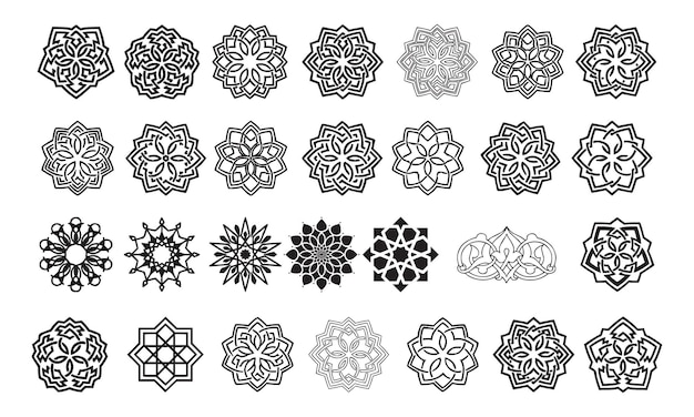 Conjunto de flores geométricas islámicas