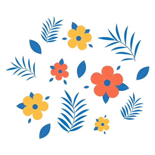Conjunto de flores y hojas collage floral ilustración vectorial