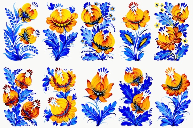 Vector conjunto de flores y hojas dibujadas a mano ilustración de acuarela botánica