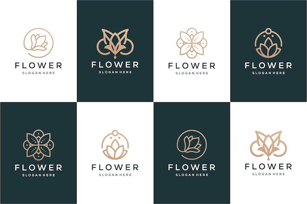 Conjunto de flores de lujo línea de arte vectorial diseño de logotipo premium