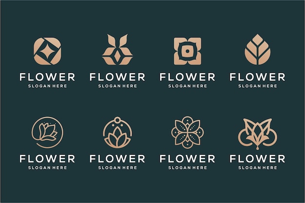 Conjunto de flores de lujo de oro diseño de logotipo vectorial premium