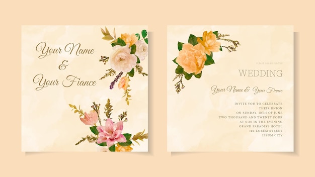 Conjunto de flores de marco de tarjeta de invitación de boda guardar la fecha rsvp gracias