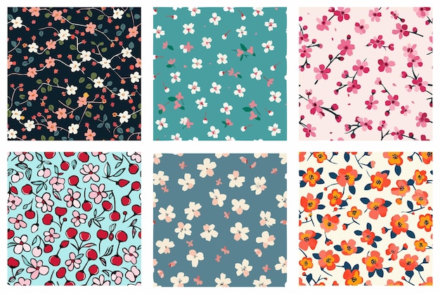 un conjunto de flores y mariposas por el artista