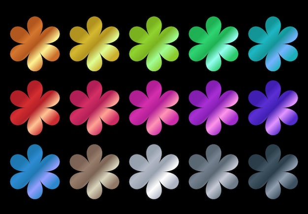 conjunto de flores metálicas de diferentes colores metálicos