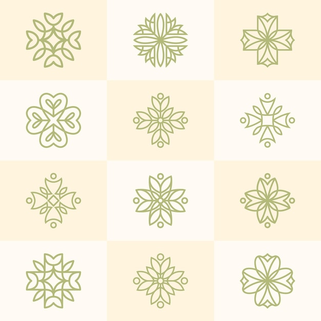 Conjunto de flores monoline abstractas logotipo de paquete