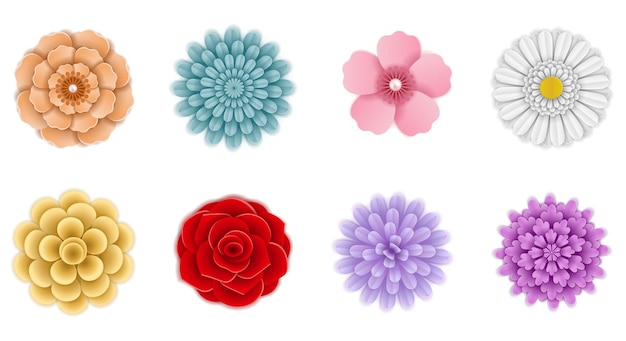 Vector conjunto de flores de papel aisladas