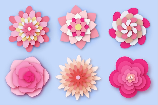 Vector conjunto de flores de papel de colores