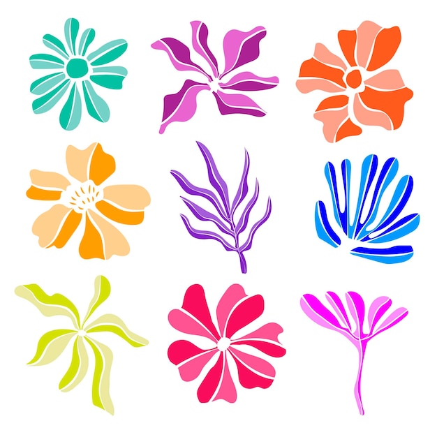 conjunto de flores planas tonales de colores