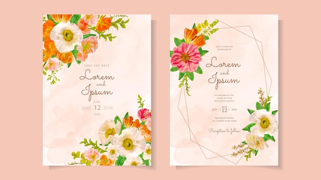 Conjunto de flores de plantilla de tarjeta de moda invitación de adorno de boda floral
