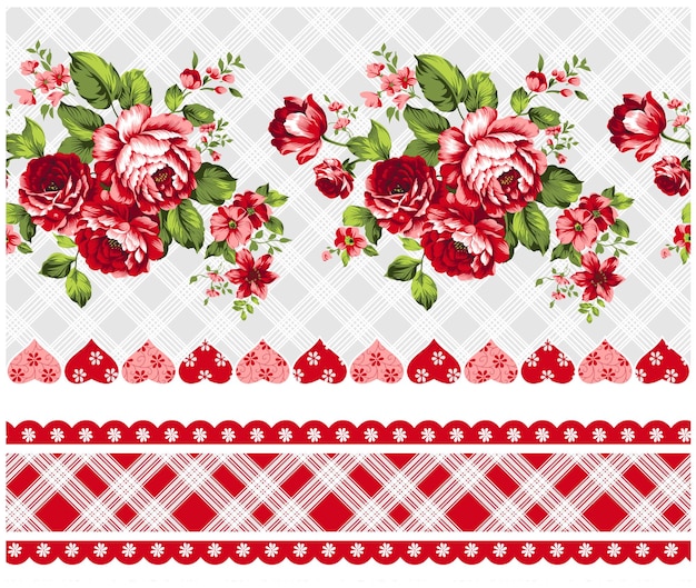 Un conjunto de flores rojas con un patrón de corazones y corazones.
