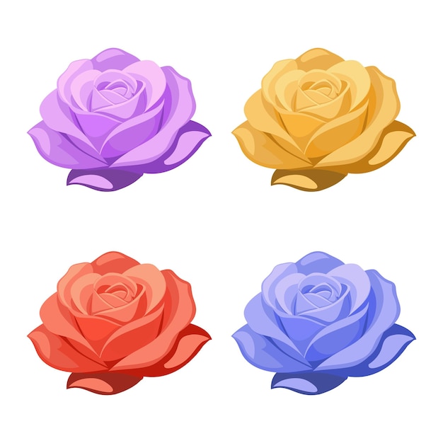 Conjunto de flores de rosas coloridas aisladas sobre un fondo blanco Ilustración vectorial