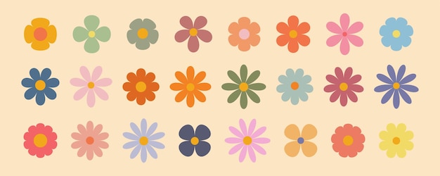 Conjunto de flores sencillas y groovy colección de flores abstractas en estilo minimalista conjunto de flores geométricas