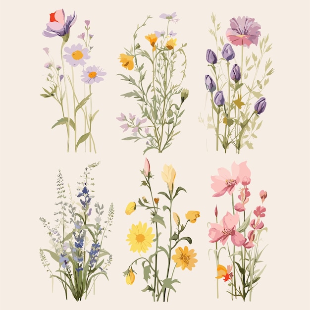 Conjunto de flores silvestres para decoración