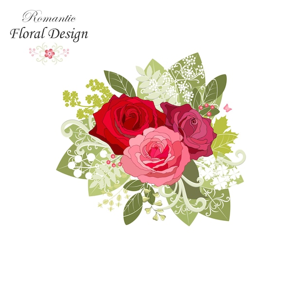 Conjunto de flores La tarjeta elegante rosa Ilustración vectorial