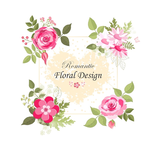 Conjunto de flores La tarjeta elegante rosa Ilustración vectorial