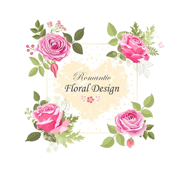 Conjunto de flores La tarjeta elegante rosa Ilustración vectorial