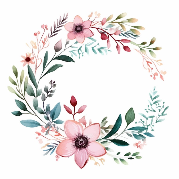 Conjunto de flores vectoriales hermosa corona elegante colección floral con hojas y flores aisladas de color rosa azul diseño de acuarela dibujada a mano para invitación de boda o tarjetas de felicitación