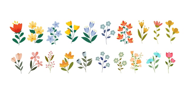 Conjunto de flores vectoriales Ilustraciones de flores florales lindas Dibujos animados para niños Conjunto del vector