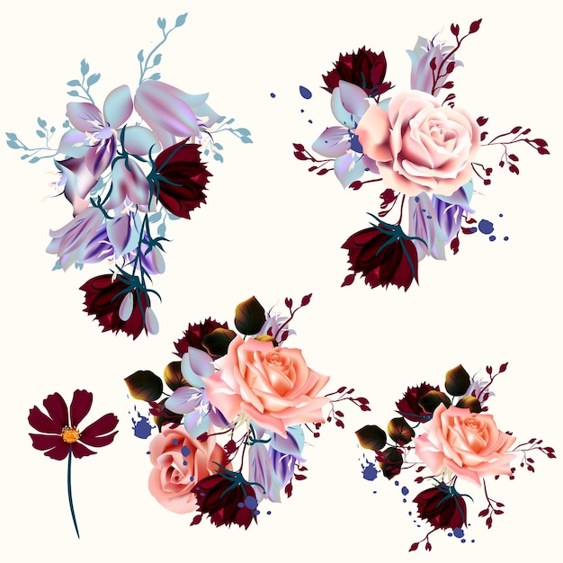 Conjunto de flores vectoriales y rosas para el diseño