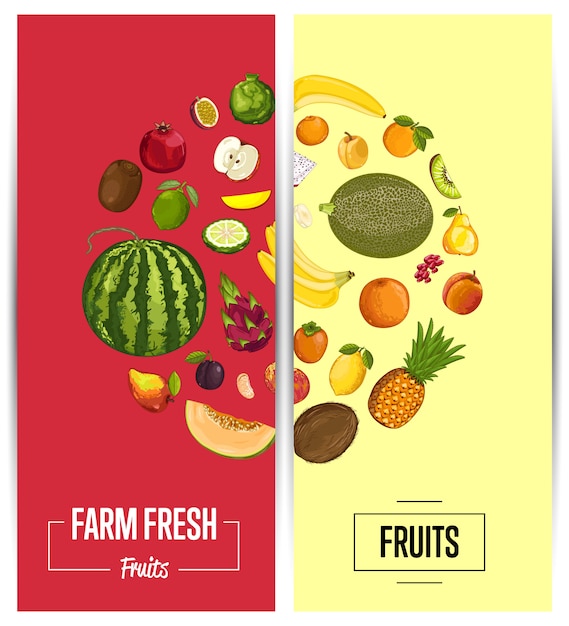 Vector conjunto de flyer de fruta fresca de granja