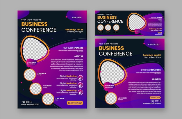 Conjunto de Flyer Instagram Post y Banner for Business webinar. Webinar y conferencia de negocios