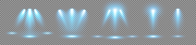 Un conjunto de focos para iluminar el escenario con rayos azules fríos sobre un fondo oscuro