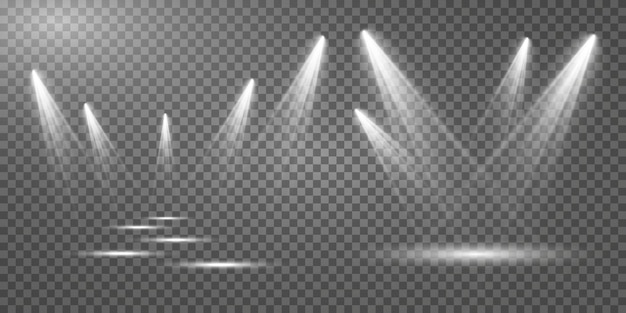 Conjunto de focos vectoriales varias formas de luz Focos de escenario Efectos de luz Efecto de luz brillante Ilustración vectorial
