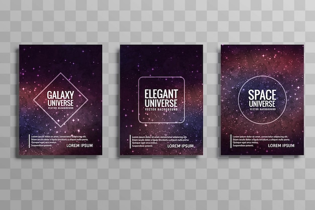 Conjunto de folleto comercial colorido galaxia abstracto
