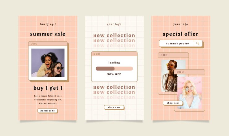 Conjunto de folleto de historias con tema de rebajas de verano para redes sociales.