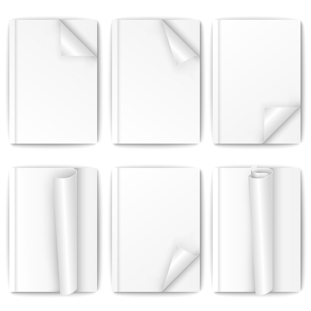 Vector conjunto de folleto de papel blanco sobre fondo blanco