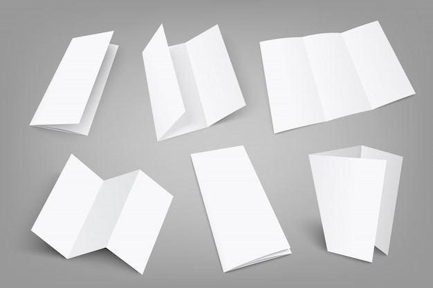 Conjunto de folleto tríptico en blanco con tapa en gris