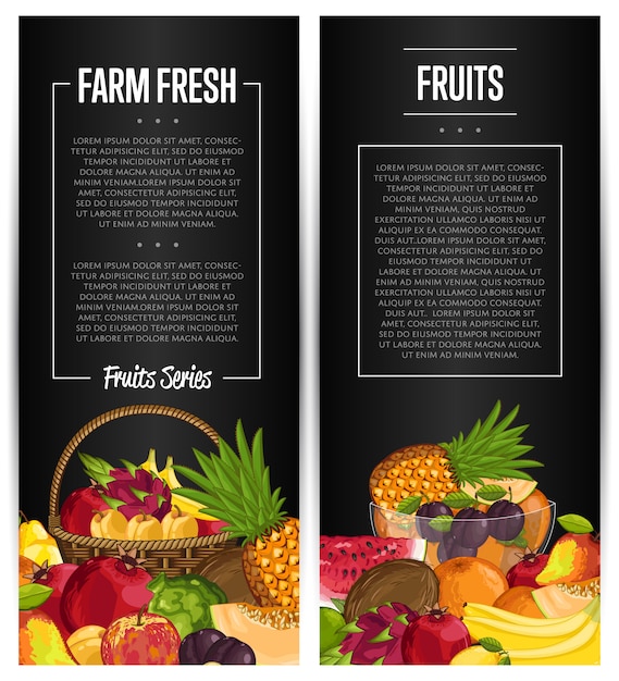 Vector conjunto de folletos de frutas orgánicas frescas