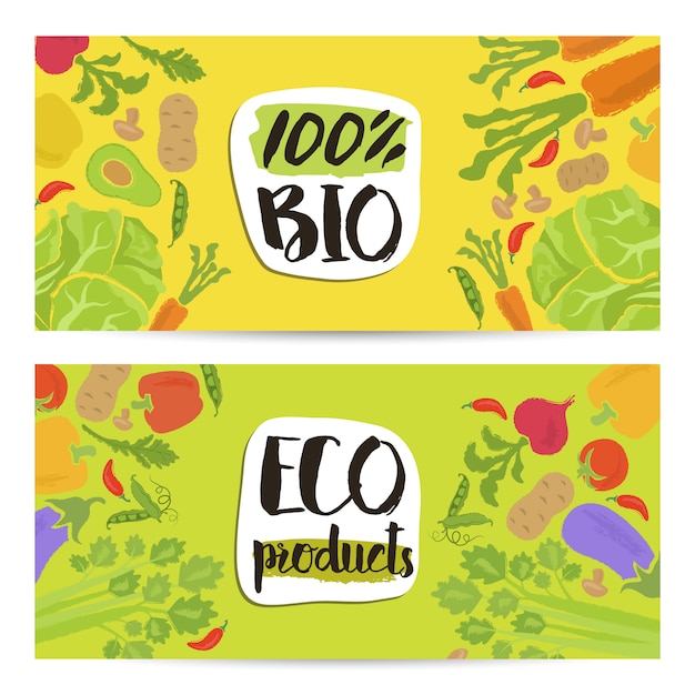 Vector conjunto de folletos horizontales de productos ecológicos