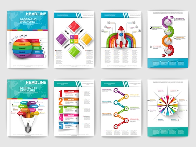 Conjunto de folletos de infografía. Elementos de vector de infografía moderna para web, impresión, revista,