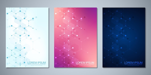 Conjunto de folletos de plantilla con diseño de moléculas