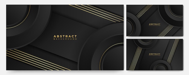 Conjunto de fondo 3D abstracto de oro negro de lujo Fondo de presentación Ilustración vectorial