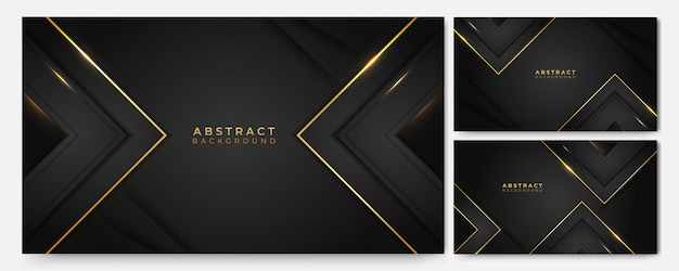 Conjunto de fondo 3D abstracto de oro negro de lujo Fondo de presentación Ilustración vectorial